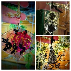 Set Of 3 Handcrafted Resin Ornament with Pressed Flowers